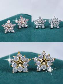 2 件/1 对时尚精致奢华小众日常佩戴男士星形镶嵌合成锆石耳钉，适合作为圣诞节、约会、派对、节日礼物送给朋友和爱人 - E84 - 查看 1