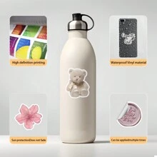 50张粉色熊猫玩具贴纸，蝴蝶结女孩系列，适用于吉他、铅笔盒、发夹、水瓶、文件夹、头盔、滑雪板、笔记本电脑、手机壳、冰箱、门、行李箱等各种涂鸦贴纸，返校季必备 - 彩色 - 查看 3