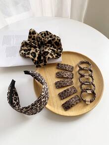 Bộ 12 chiếc băng đô họa tiết da báo kẹp bên trong suốt dây buộc tóc thời trang cao cấp phong cách cổ điển dành cho nữ, mùa thu/đông - Nhiều màu - Xem 9