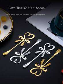 1/5/10pcs Creative Cute Heart & Bow Cake/Coffee Spoon, Nest/Gift Spoon Back To School - Multicolor - View 4