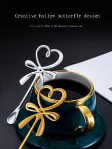 1/5/10pcs Creative Cute Heart & Bow Cake/Coffee Spoon, Nest/Gift Spoon Back To School - Multicolor - View 3