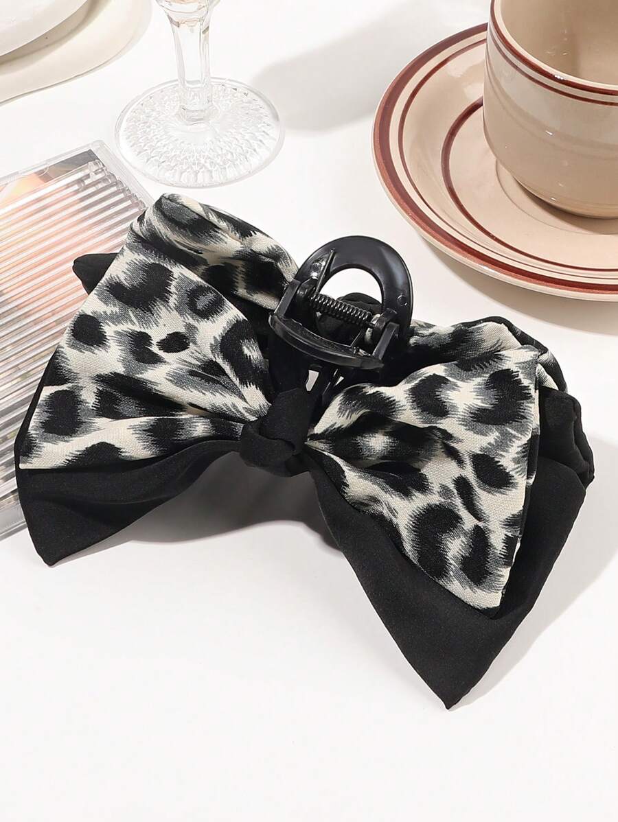 1 chiếc kẹp tóc cỡ lớn bằng vải hai lớp in họa tiết da báo, kiểu dáng cổ điển thanh lịch, thích hợp cho dạ hội, tiệc trà và các dịp lễ tình nhân. Kẹp tóc càng cua, kẹp tóc hàm, kẹp tóc cài, kẹp giữ tóc, phụ kiện tóc mùa thu đông cho nữ, phù hợp với trang phục đi nghỉ mát và trang phục mùa hè. - Hồng - Xem 1