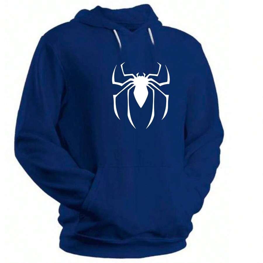 Men's Spider Sweatshirt Cotton Flannel Fabric Premium Line Thick Comfortable Various Colors - 藏蓝色 - 查看 1