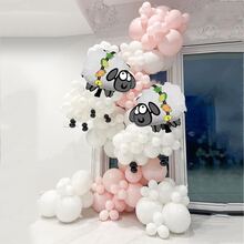 可爱的绵羊气球套装，拱形羊头牛头铝箔气球，白色蓝色粉色黑色乳胶气球，农场动物主题派对装饰，生日派对装饰 - 彩色 - 查看 9