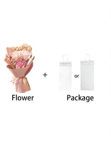 1 pièce Bouquet de fleurs artificielles comprenant 3 roses artificielles, gypsophile, papier d'emballage, taille 20 cm x 13 cm, fleurs de savon préservées convenant pour les mères, les meilleures amies, les anniversaires, la fête des mères, la Saint-Valentin, les faveurs de mariage, la décoration de la maison pour les fêtes, la Saint-Valentin, le cadeau de remise des diplômes