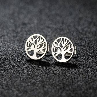 1Pair Tree of Life Stainless Steel Earrings for Women Men Norse Mythology Yggdrasil Jewelry World Peace Ear Studs Gift