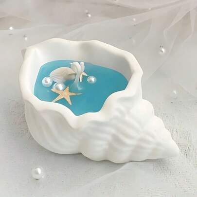 1个3D贝壳和海螺硅胶模具，可用于制作烛台、海星模具 - 环氧树脂浇铸、DIY石膏和混凝土储物盒、家居装饰花盆和粘土花盆