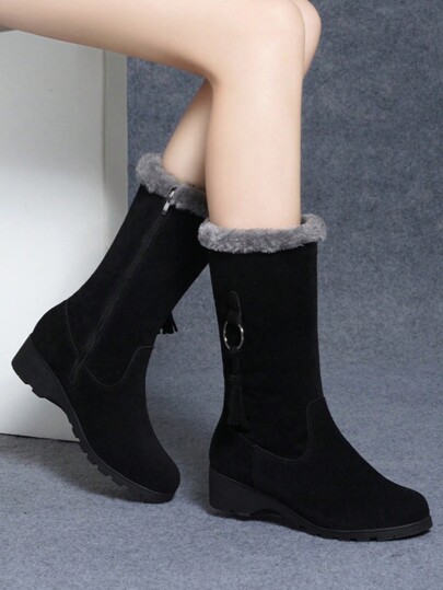 Fall/Winter Women's New Casual Thermal Lined Warm Boots, Mid-Calf Snow Boots, European And American Style,Fur Boots