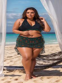 Plus Size Bikini Sunquini Skirt With Removable Cups, Size 46 To 60 - xanh quân đội - Xem 4