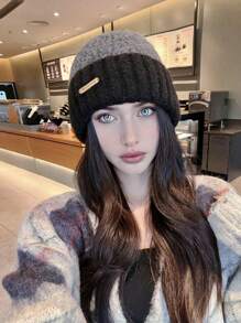 1 Stück Damen warmer gestrickter Beanie Hut, Patchwork Farben, dicker Ohrenschutz, winddicht, Lässig, elegant, Vintage Street Style, oversized, geeignet für Outdoor, Skifahren, Radfahren, Reisen, Partys, tägliche Nutzung im Herbst/Winter - Verschiedenfarbig - Übersicht 6