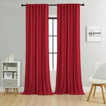 4 pièces/1 pièce/2 pièces Jeu de panneaux de rideaux occultants, disponible en plusieurs tailles, style avec sangle/style avec poche pour tringle/style pince, rideaux de couleur unie isolés thermiques assombrissant la pièce pour le salon, le bureau, la chambre à coucher, taille courte disponible pour les rideaux de cuisine, rouge - Rouge - Voir 30