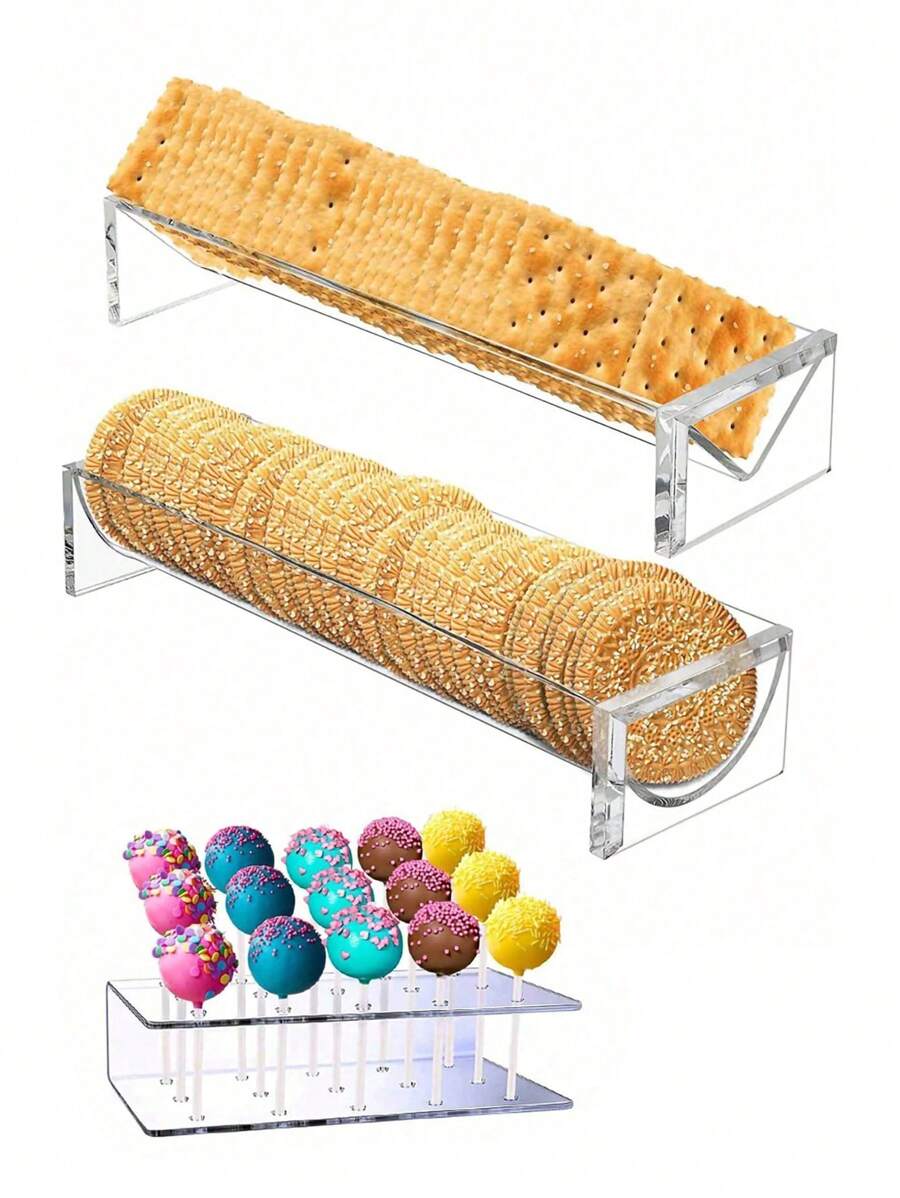 1/2 件透明托盘亚克力矩形支架饼干托盘食物展示架派对开胃菜托盘透明食物展示架派对亚克力便携式食物托盘适合户外野餐 - 透明U形 - 查看 1