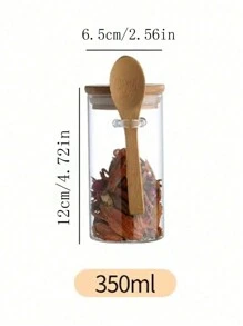 1 pezzo Barattolo in vetro rotondo ermetico da 300ml/350ml/450ml, barattoli per condimenti con coperchi in bambù e cucchiaio, contenitori per alimenti per zucchero, caffè, noci, barattoli da cucina in vetro per farina, biscotti, caramelle, tè matcha, noci e barattoli per spezie