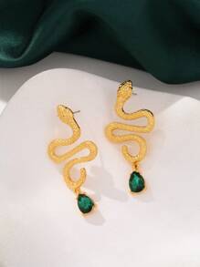 1 对金色蛇形绿宝石泪珠吊坠耳环