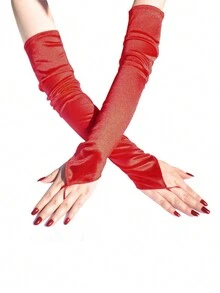 1 đôi Găng tay trang trí tiệc thường ngày cho phụ nữ, Găng tay dài màu trơn, Găng tay ngón tay móc thun mỏng Kiểu dáng thanh lịch Găng tay trang trí thích hợp cho tiệc Opera - Nhiều màu - Xem 6