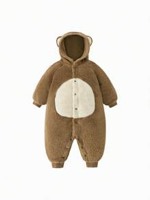 mini bala Boys' & Girls' Double-Sided Plush Hooded Jumpsuit Warm Winter Collection - Coffee - View 4
