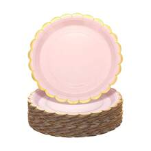 10/20 件浅蓝色扇形金箔纸盘 7 英寸 9 英寸一次性纸质派对盘装饰晚餐纸盘用于蛋糕甜点生日新娘送礼会婚礼性别揭晓派对用品