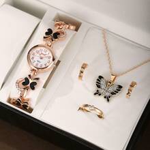 2 件套时尚女士双心水钻圆形石英表，适合送礼、派对、宴会，搭配时尚蝴蝶配饰套装 - 彩色 - 查看 8