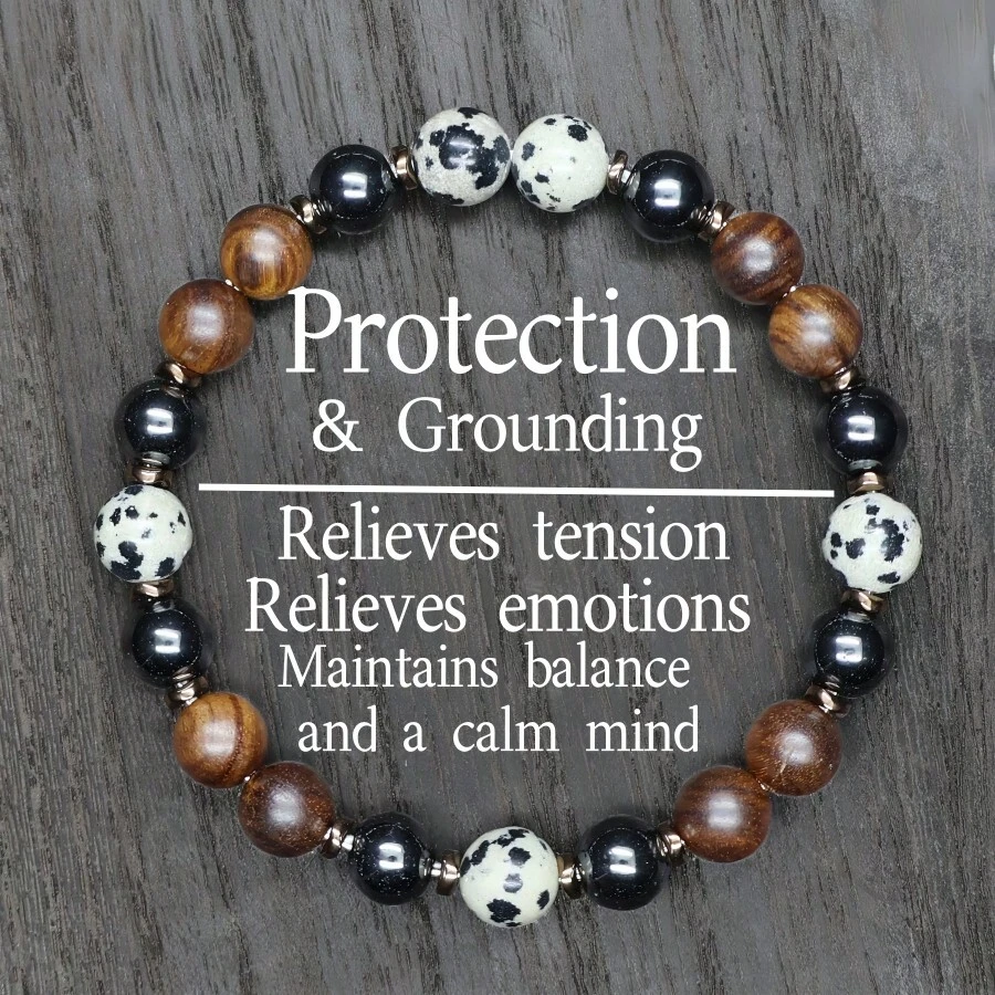 Natural Snowflake Obsidian & Wooden Beads Stretch Bracelet - Balancing And Calming Elastic Jewelry, Perfect Christmas Gift - Multicolor - View 1