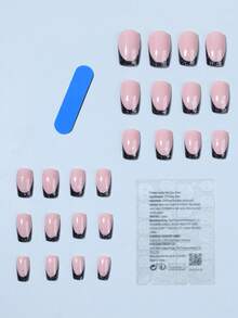 24pcs Short Square Glitter, Snowflakes Design French Tip Press On Nails Short Perfect Fit Acrylic False Nails Set, Including 1pc Jelly Glue And 1pc Nail File, Christmas Nails For Christmas Nails For Woman & Girl Daily Wear Rave Party Use - Multicolor - View 2