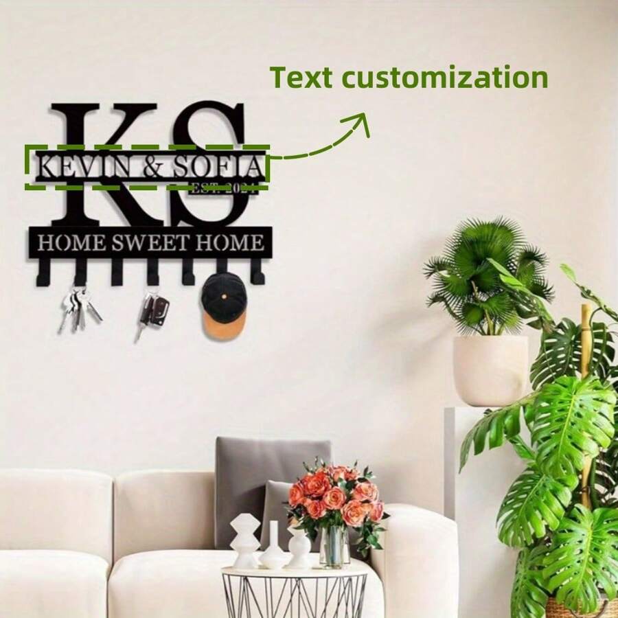 CIF BUY 1PC Key Holder For Wall, Custom Key Rack With Name, InitiaSplit Letter Monogram Key Hooks, Key Holder For Wall, Custom Metal Key Hooks, Custom Rack With Last Name, Apparel Hook, Backpack, Key Holder For Wall As A Valentine's Day Gift - Multicolor - View 1