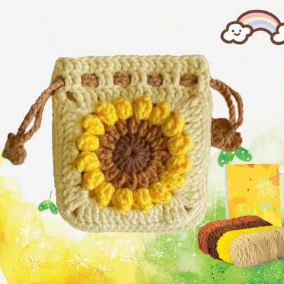 DIY Khaki Sunflower Bag Crochet Kit For Beginners, Amigurumi Stuffed Animals - Gift Animal Crochet Starter Kit All-In-One Complete Crochet Kit Learn To Crochet Sets With Instructions