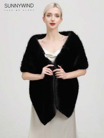 1 st, enfärgad, moderiktig fluffig sjal för kvinnor, lämplig för brudbankett och vardagskläder under hösten/vintern