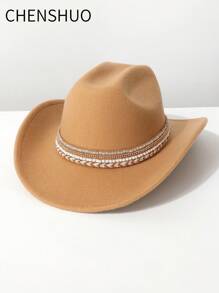 1 chiếc mũ cao bồi miền Tây bằng vải len giả màu trơn cho nữ có thêu hạt trang trí, thích hợp cho các lễ hội âm nhạc, sự kiện theo chủ đề miền Tây, tiệc cổ điển, cosplay, đêm hóa trang, tiệc tùng, tiệc sinh nhật, biểu diễn sân khấu và mặc hàng ngày - mũ đội đầu - Xem 11