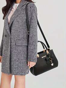 女士手提包，PU皮革拉链托特包，蝴蝶吊坠斜挎包，礼品 - 彩色 - 查看 5