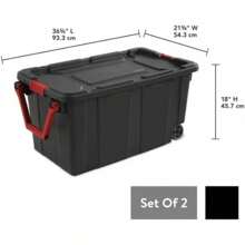 Set Of 2 Black 40 Gallon Industrial Tote Plastic Bins With Wheels - Convenient Storage Solution - 1 - 查看 3