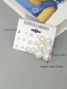 36pcs/Set European And American Style Personalized Faux Pearl Stud Earrings, Classic Simple Large & Small Size White/Beige Faux Pearl Earrings For Women - Style 1 - View 4