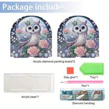 亚克力钻石画纸巾盒套套件，带猫头鹰和花卉图案，DIY 钻石艺术，装饰性强，实用，适用于卧室、厨房和餐厅 - 彩色 - 查看 8