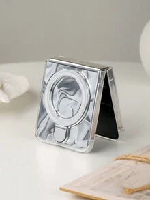 Magnetic Ring For Phone Case 1pc Laser Shiny Ripple Cardboard Metal Round Stand Foldable Phone Case Compatible With Galaxy Z Flip3 5G, Galaxy Z Flip4 5G, Galaxy Z Flip5 5G, Galaxy Z Flip6 5G - Clear - View 5