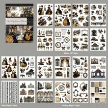 20 hojas Libro de pegatinas vintage de gran tamaño, conjunto de pegatinas de doble material a prueba de agua de washi y PET para manualidades, decoración de fiestas y vacaciones