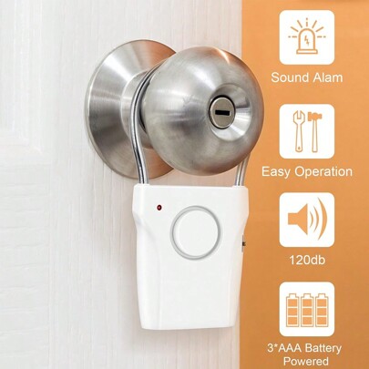 Door Handle Alarm & Portable Door Lock 120dB Door Alarm For Home Security Door Entry Alarm Doorknob Sensing Alarm Window Burglar Alert For Home Security Kids (White)