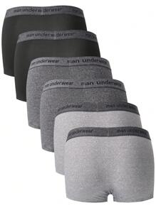 6 bóxers para hombres de color negro con banda de cintura con letras, ropa interior deportiva para hombres, shorts delgados y elásticos de unicolor, bóxers cómodos y de moda para hombres