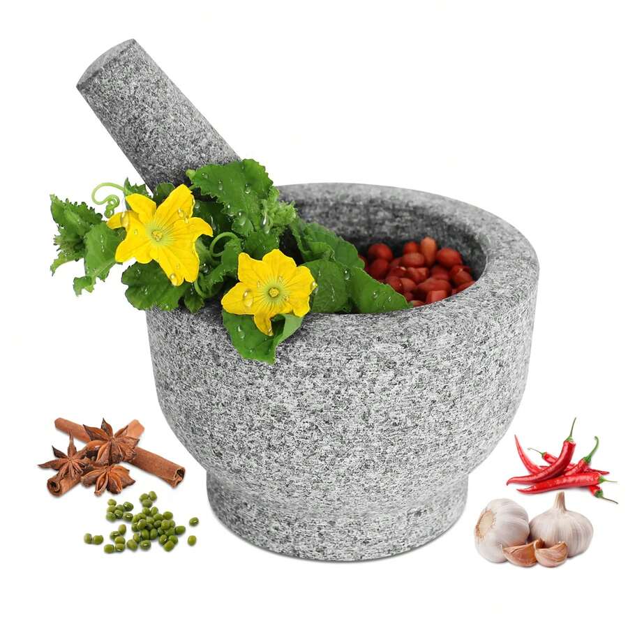 GRANDMA SHARK Mortar And Pestle Set, 14 Cm Diameter Large Capacity Hard Mortar, Premium Solid (14*10cm, Single Pestle) - Granite Mortar - View 1