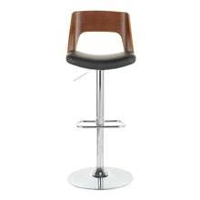 Valencia Mid-Century Modern Adjustable Barstool With Swivel In Walnut And Black Faux Leather By LumiSource