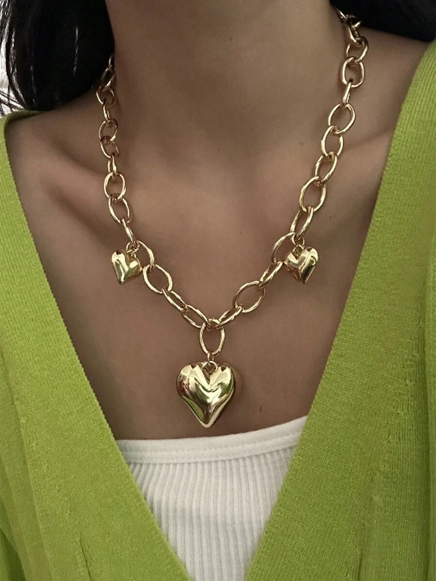 1 chiếc vòng cổ mặt trái tim thời trang thanh lịch chất lượng cao thiết kế độc đáo, thích hợp cho phụ nữ đeo khi hẹn hò, tiệc tùng, ngày lễ, chụp ảnh, quà tặng ngày lễ tình nhân - Vàng - Xem 1