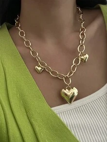 1 chiếc vòng cổ mặt trái tim thời trang thanh lịch chất lượng cao thiết kế độc đáo, thích hợp cho phụ nữ đeo khi hẹn hò, tiệc tùng, ngày lễ, chụp ảnh, quà tặng ngày lễ tình nhân - Vàng - Xem 2