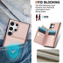 Wallet Case With Card Holder, 360° Rotation Ring Kickstand Magnetic Clasp And Durable Shockproof Cover - Rose Gold - View 2