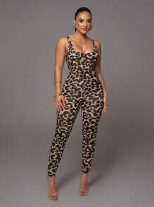 Plus Size Women's Fashionable Leopard Print Bodycon Pants - Multicolor - View 1
