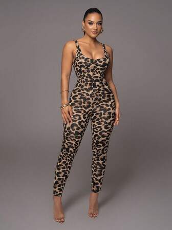 Plus Size Women's Fashionable Leopard Print Bodycon Pants