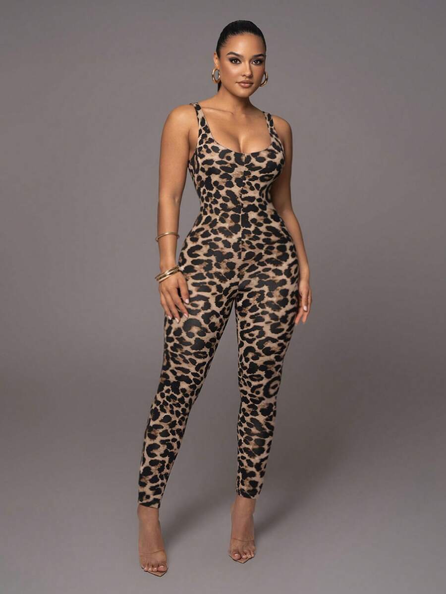 Plus Size Women's Fashionable Leopard Print Bodycon Pants - Multicolor - View 1