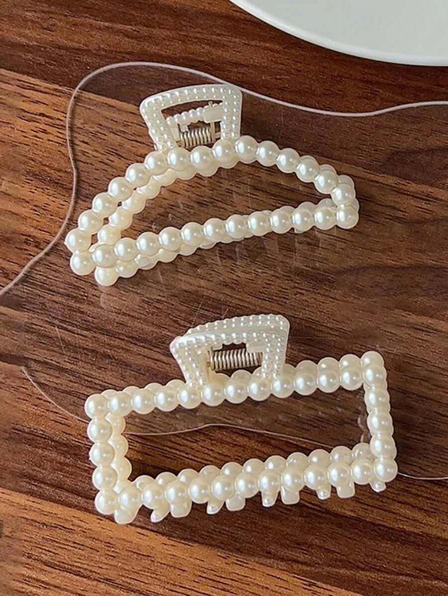 优雅简约仿珍珠发夹，适用于盘发夹、发夹、发夹 - 白色 - 查看 1