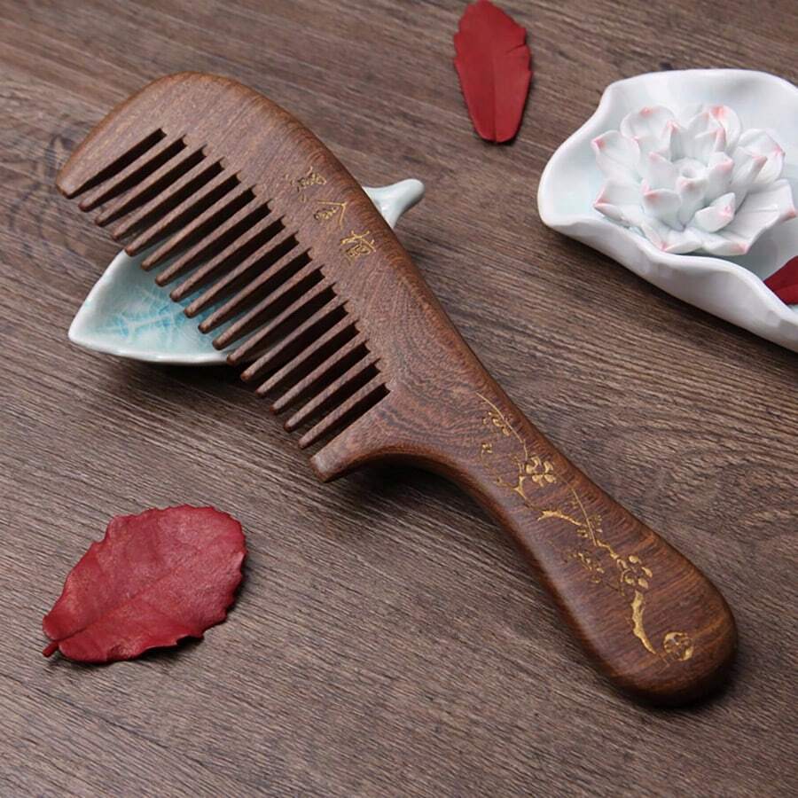 Lược chống tĩnh điện tự nhiên đào, lược gỗ răng dày, răng rộng, lược bỏ túi, phù hợp với tóc khô, tóc dầu, tóc thẳng và tóc xoăn tự nhiên của nam giới - Nhiều màu - Xem 1