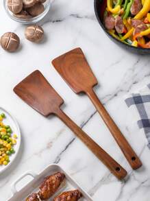 1 pieza Espátula de madera dedicada para sartén antiadherente, utensilio de cocina