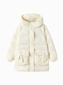 Balabala Chaqueta acolchada de invierno 2024 para niñas, con capucha y textura dulce