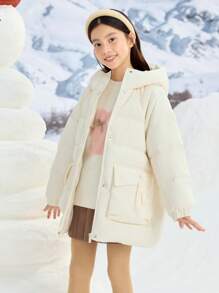 Balabala Chaqueta acolchada de invierno 2024 para niñas, con capucha y textura dulce