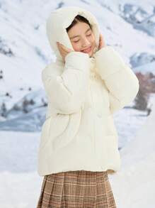 Balabala Chaqueta acolchada corta con capucha cálida para niñas, para el invierno 2024 - blanco lechoso - Ver 1